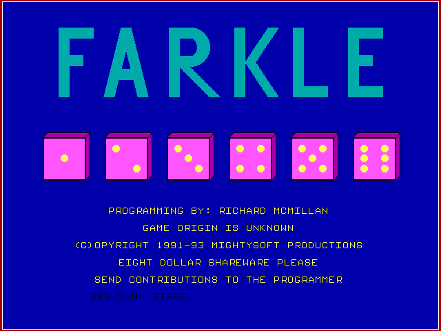Title screen of Farkle