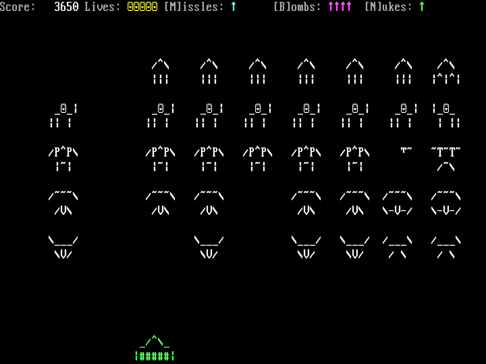 Gameplay of ASCII Invaders