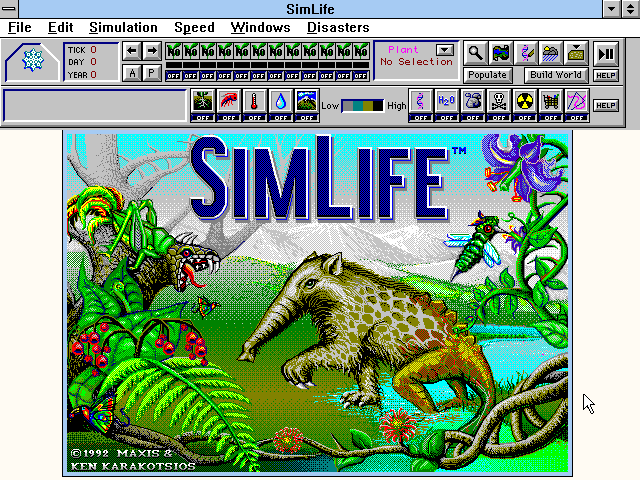 Title screen of SimLife