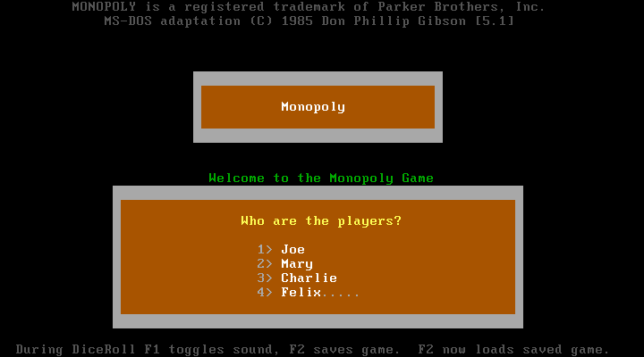 Title screen of Monopoly (1985)
