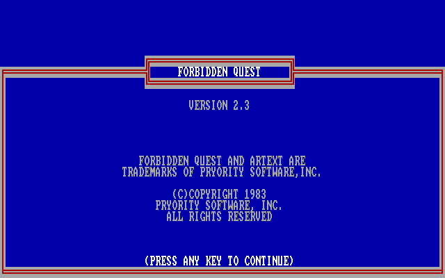 Title screen of Forbidden Quest