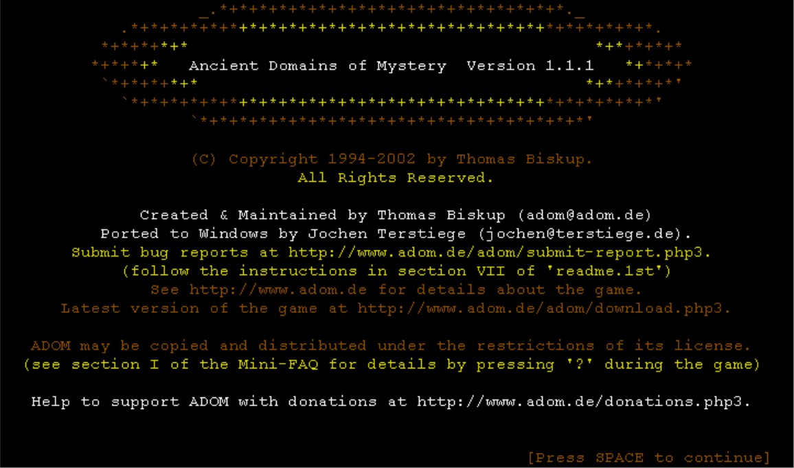 Title screen of Ancient Domains of Mystery