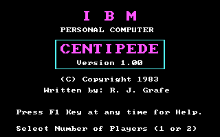 Title screen of Centipede (IBM)(1983)