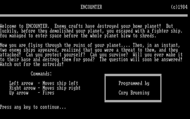 Title screen of Encounter