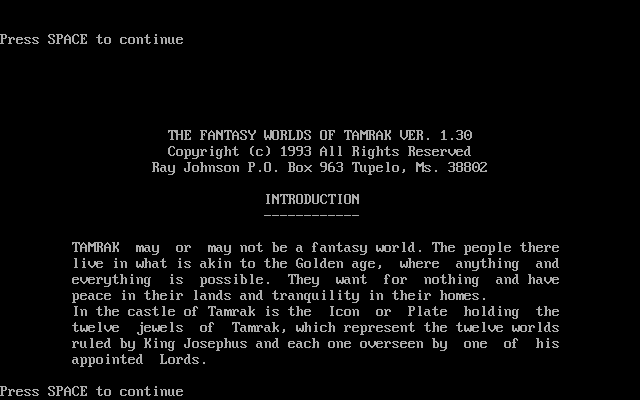 Title screen of The Fantasy Worlds of Tamrak