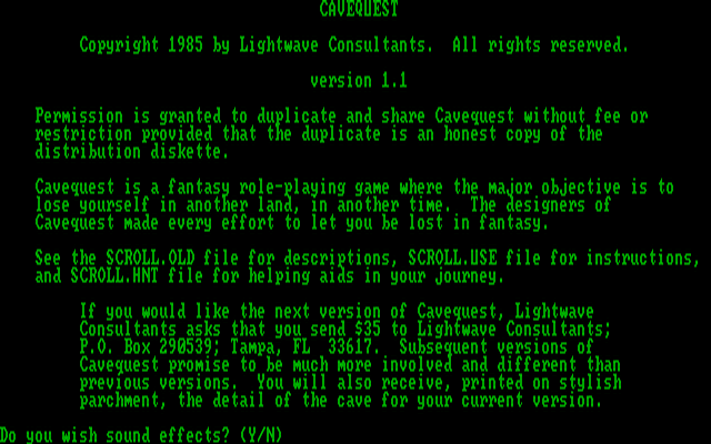 Title screen of Cavequest