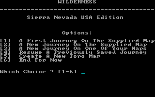 Title screen of Wilderness: A Survival Adventure