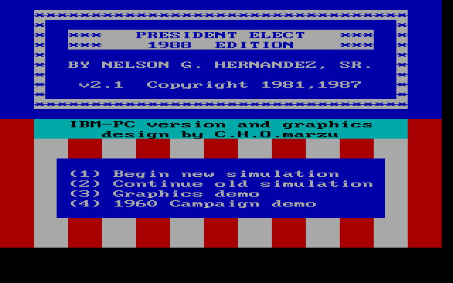 Title screen of President Elect: 1988 Edition