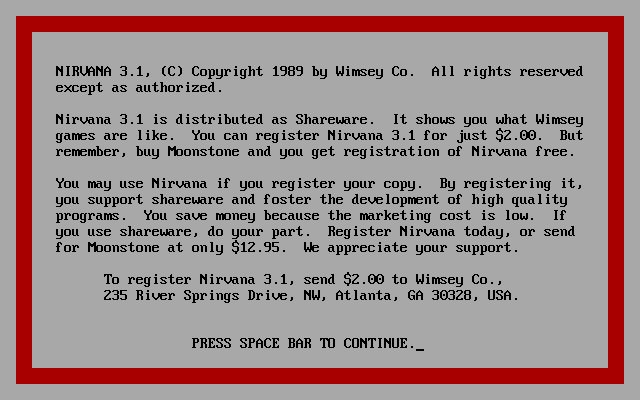 Title screen of Nirvana
