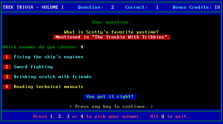 Gameplay of Trek Trivia