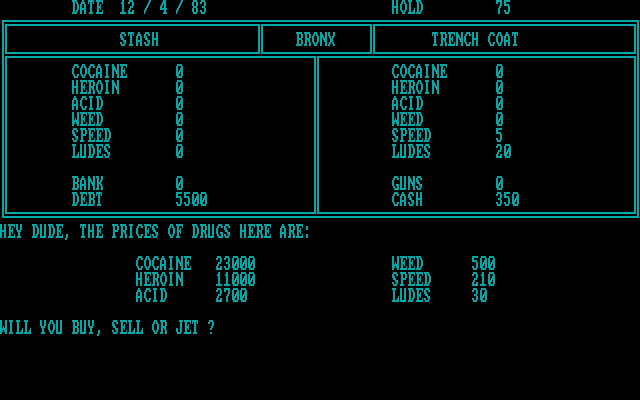 Gameplay of Drug Wars: A Game Based on the New York Drug Market