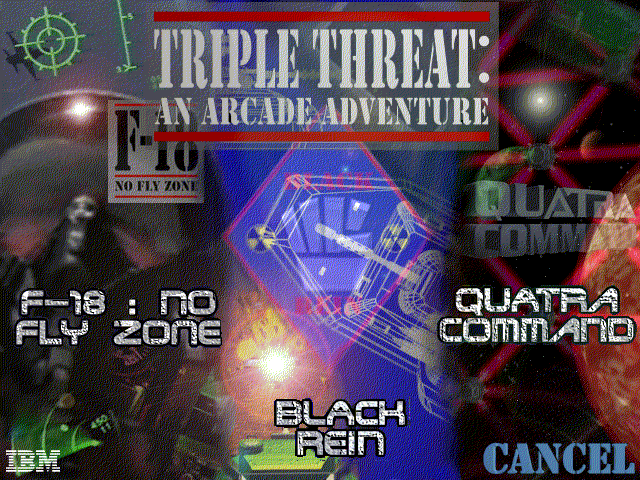 Title screen of Triple Threat: An Arcade Adventure
