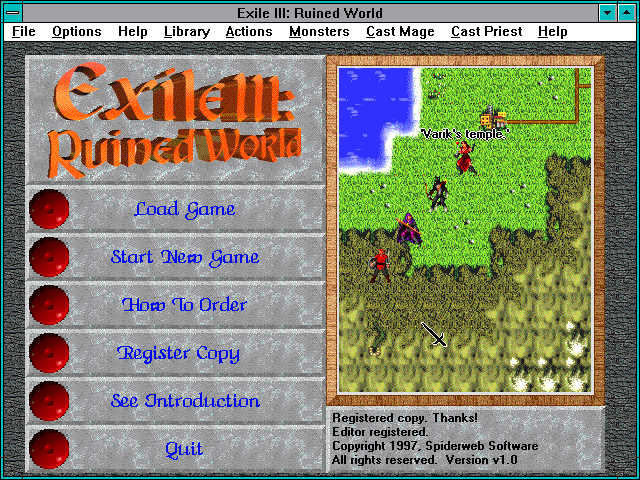 Title screen of Exile III: Ruined World