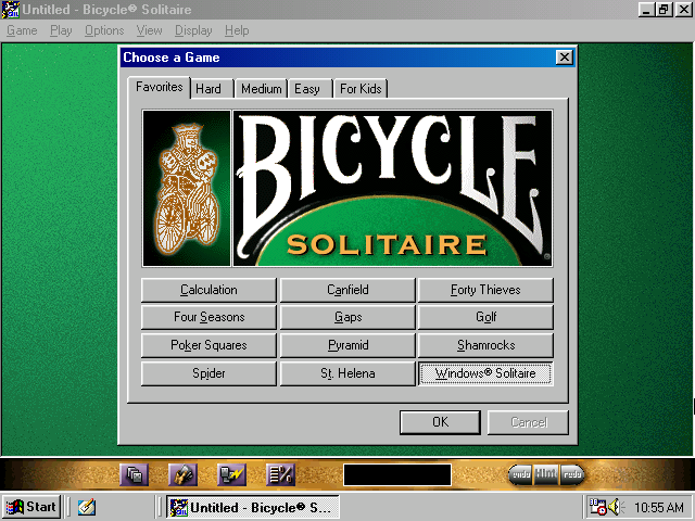 Gameplay of Bicycle Solitaire (1997)