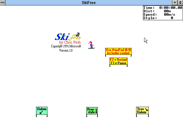 Title screen of SkiFree