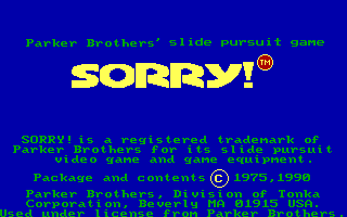 Title screen of Sorry! (1990)