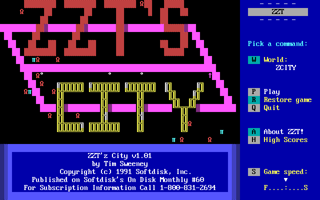 Title screen of ZZT's City