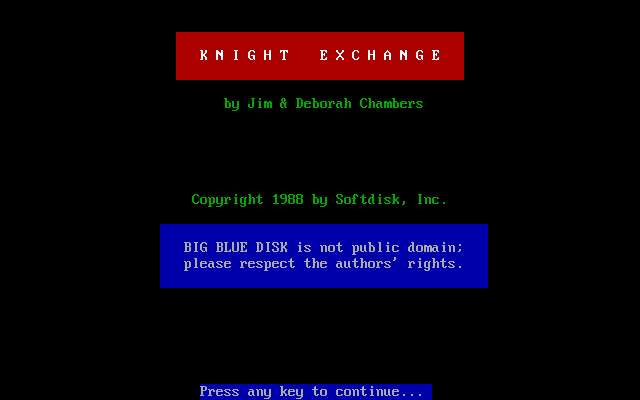 Title screen of Knight Exchange