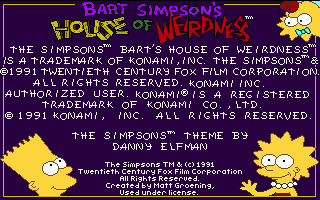 Title screen of The Simpsons: Bart's House of Weirdness