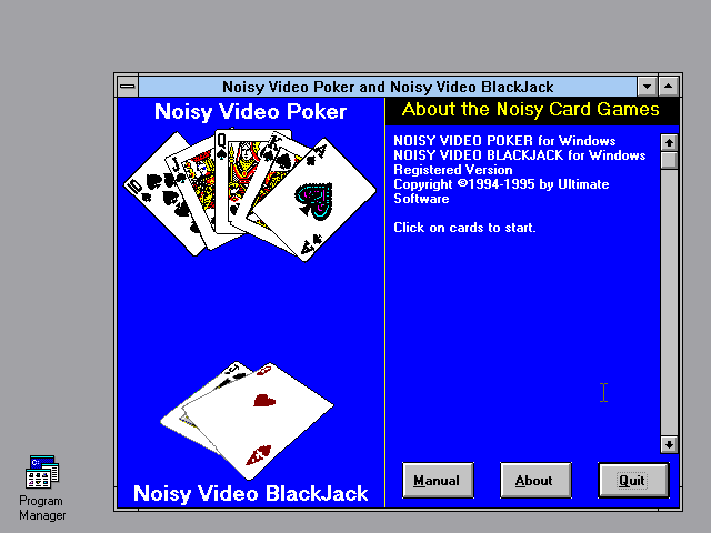 Title screen of Noisy Video Poker and Blackjack