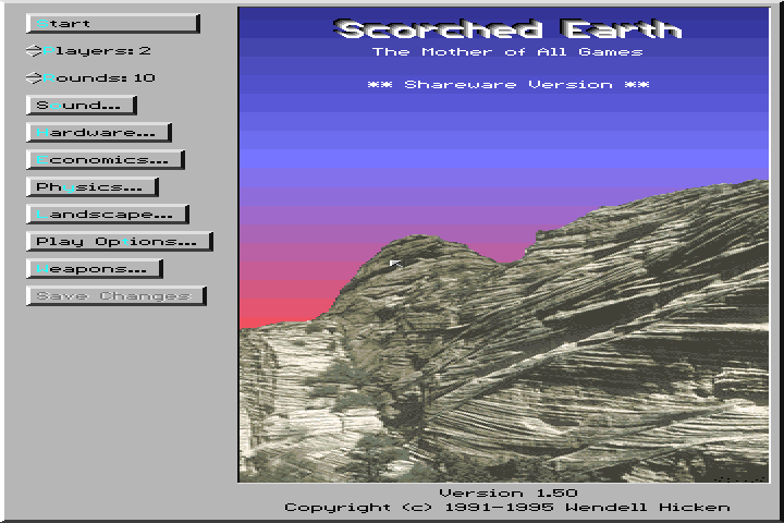Title screen of Scorched Earth