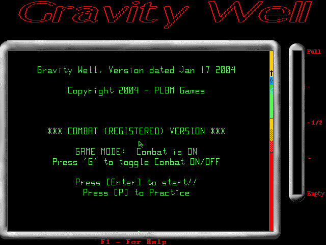 Title screen of Gravity Well