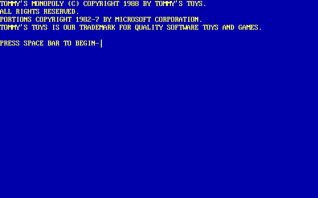 Title screen of Tommy's Monopoly