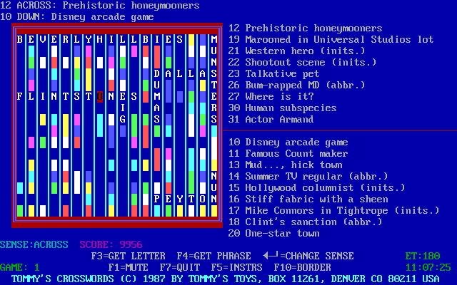 Gameplay of Tommy's Crosswords