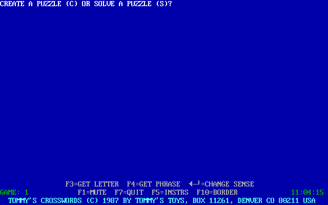 Title screen of Tommy's Crosswords