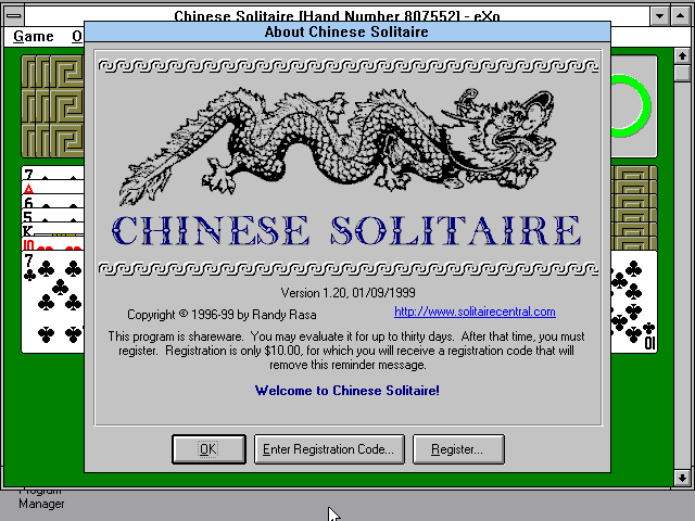 Title screen of Chinese Solitaire