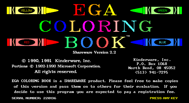 Title screen of EGA Coloring Book