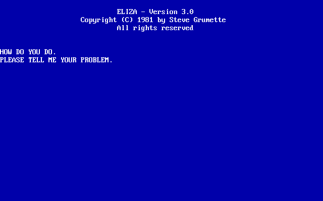 Title screen of Eliza (1981)