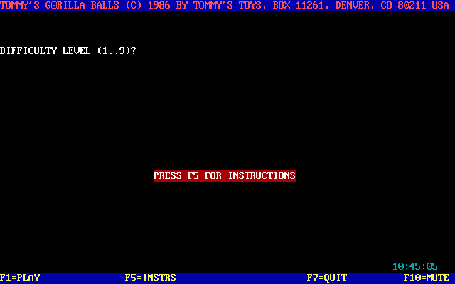 Title screen of Tommy's Gorilla Balls