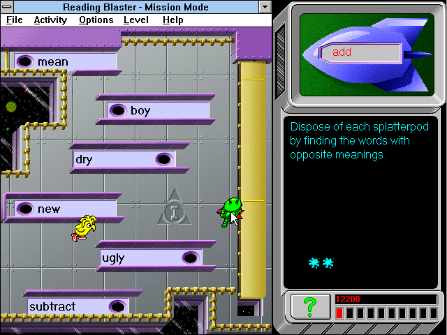 Gameplay of Reading Blaster: Invasion of the Word Snatchers