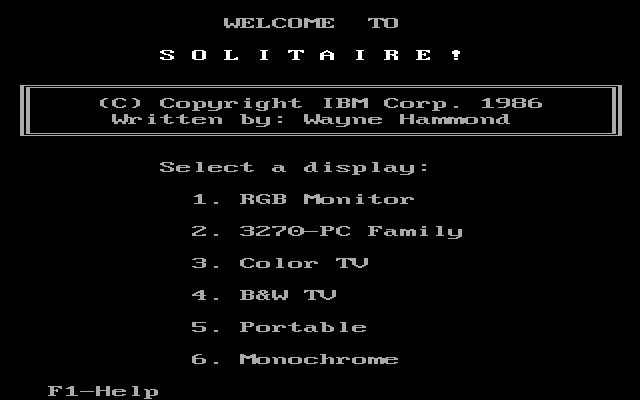 Title screen of Solitaire