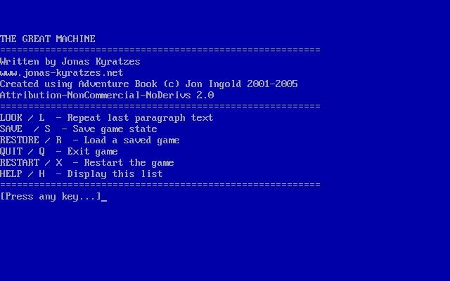 Title screen of The Great Machine