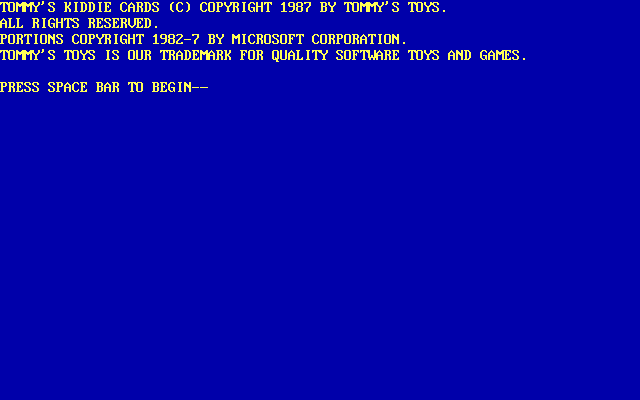 Title screen of Tommy's Kiddie Cards