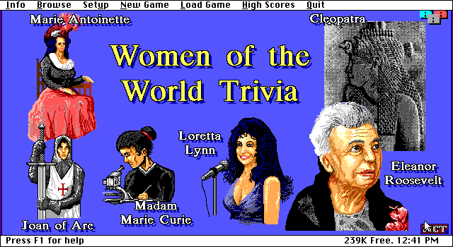 Title screen of Women of the World Trivia
