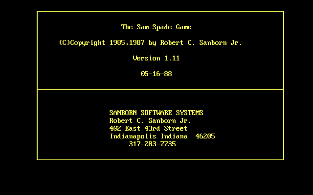 Title screen of The Sam Spade Game (2008)