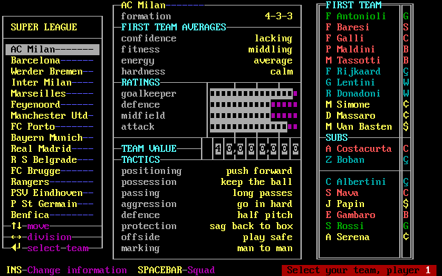 Gameplay of One-Nil Soccer Manager