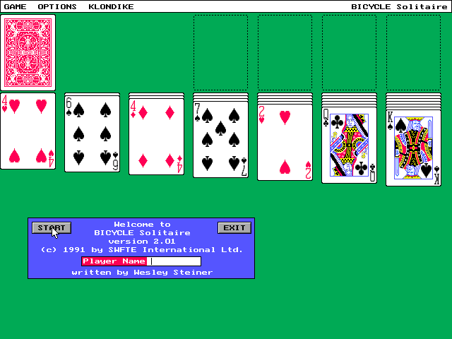 Title screen of Bicycle Solitaire