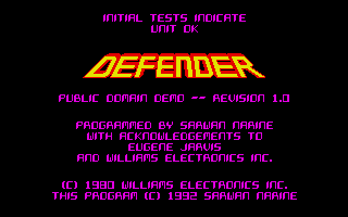Title screen of Defender (1992)