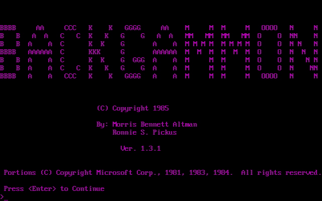 Title screen of Backgammon (1985)