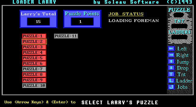 Title screen of Loader Larry
