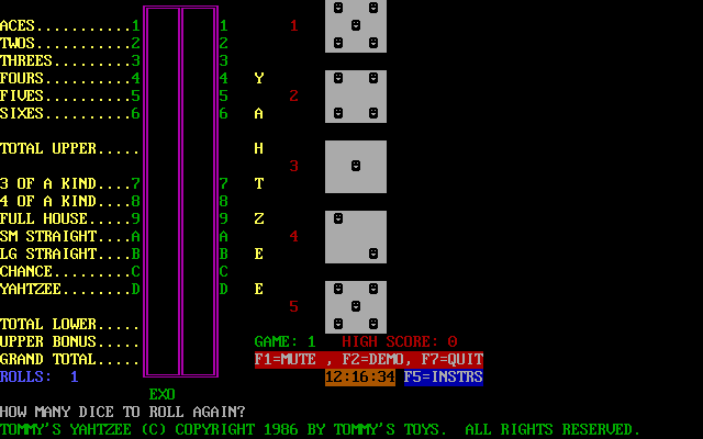Gameplay of Tommy's Yahtzee