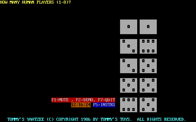 Title screen of Tommy's Yahtzee