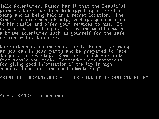 Title screen of The Rescue of Lorri in Lorrinitron