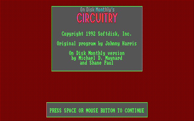 Title screen of On Disk Monthly's Circuitry