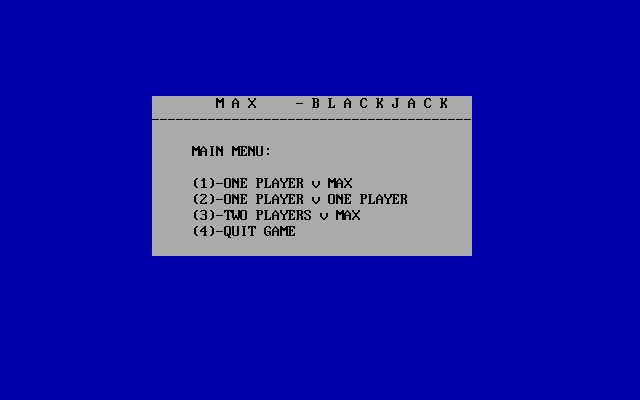 Title screen of Max Blackjack