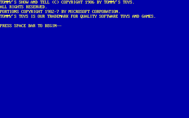 Title screen of Tommy's Show And Tell Maze Generator